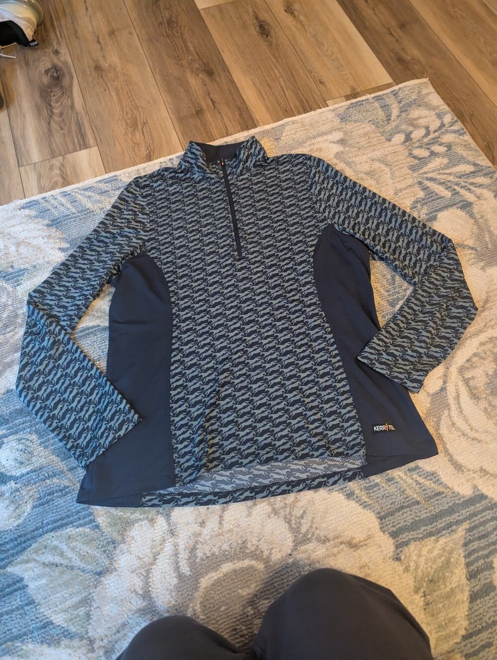 Kerrits Navy Blue Horse Print Long-Sleeve Half Zip Light Weight Top